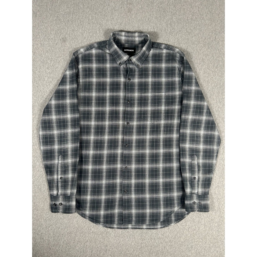 Bonobos Standard Fit‎ Button Down Shirt Black White Plaid Size L